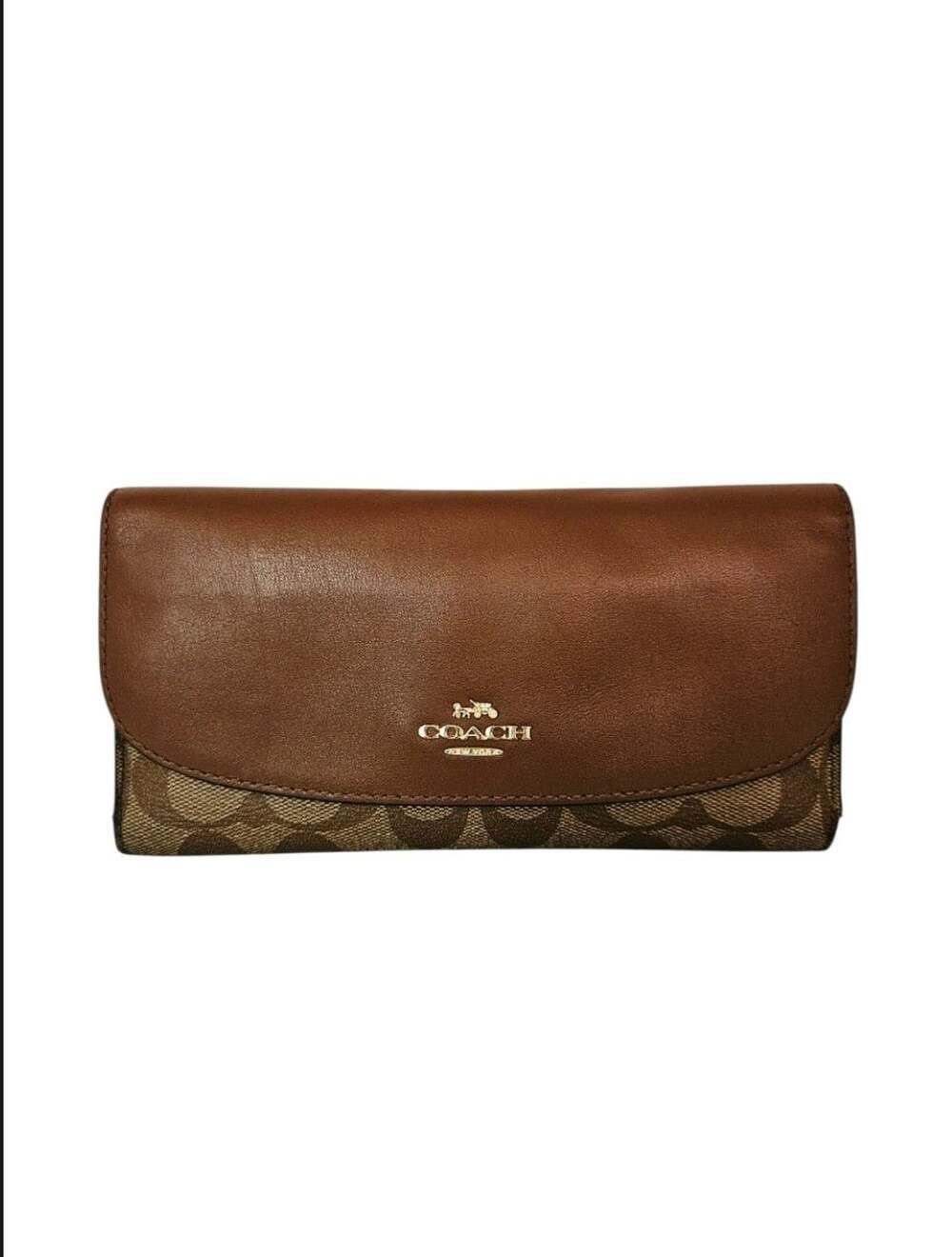 Coach Signature PVC and Leather Checkbook Wallet Brown